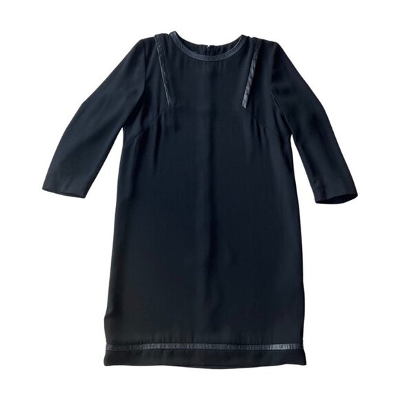 The Kooples Sport Crepe Fake Leather & Studs Black Shift Dress Size 2 /05 - Picture 1 of 4